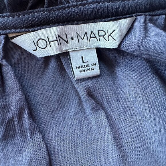 John Mark Womens Large Top Tunic Peasant Embroidered Floral Boho Beaded Tie Navy - Picture 8 of 10